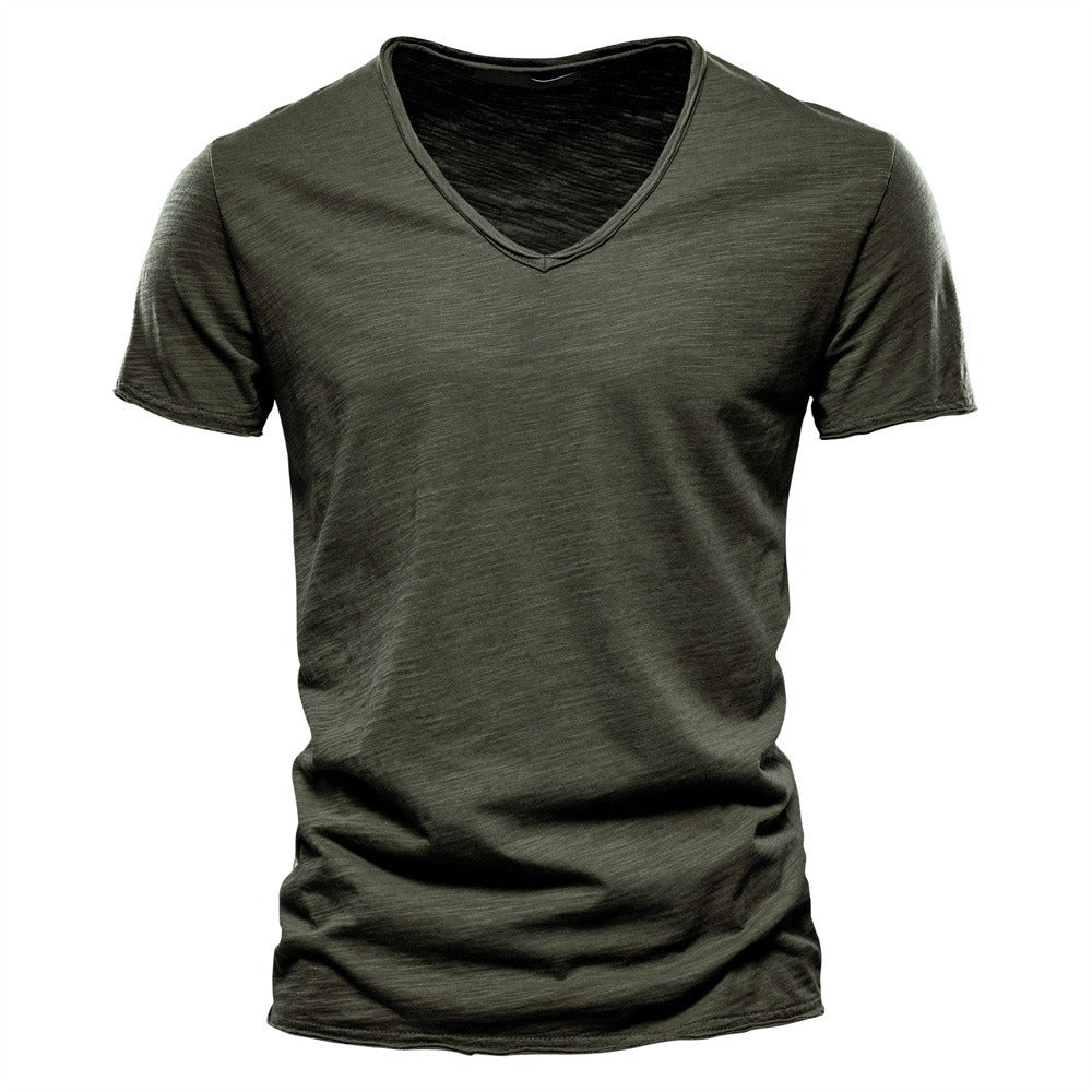 Men’s Solid Slub Cotton V-Neck T-Shirt