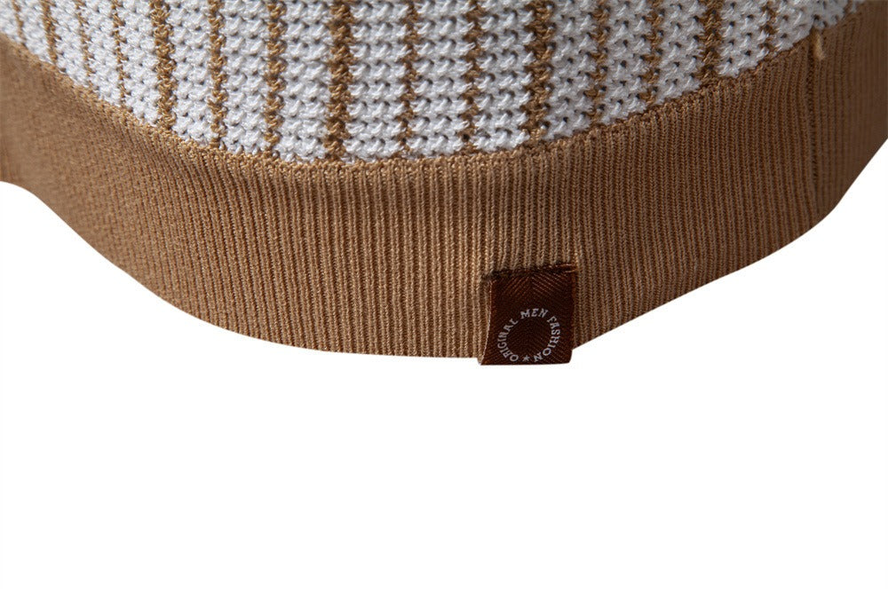 Colorblock Striped Knit Polo Shirt