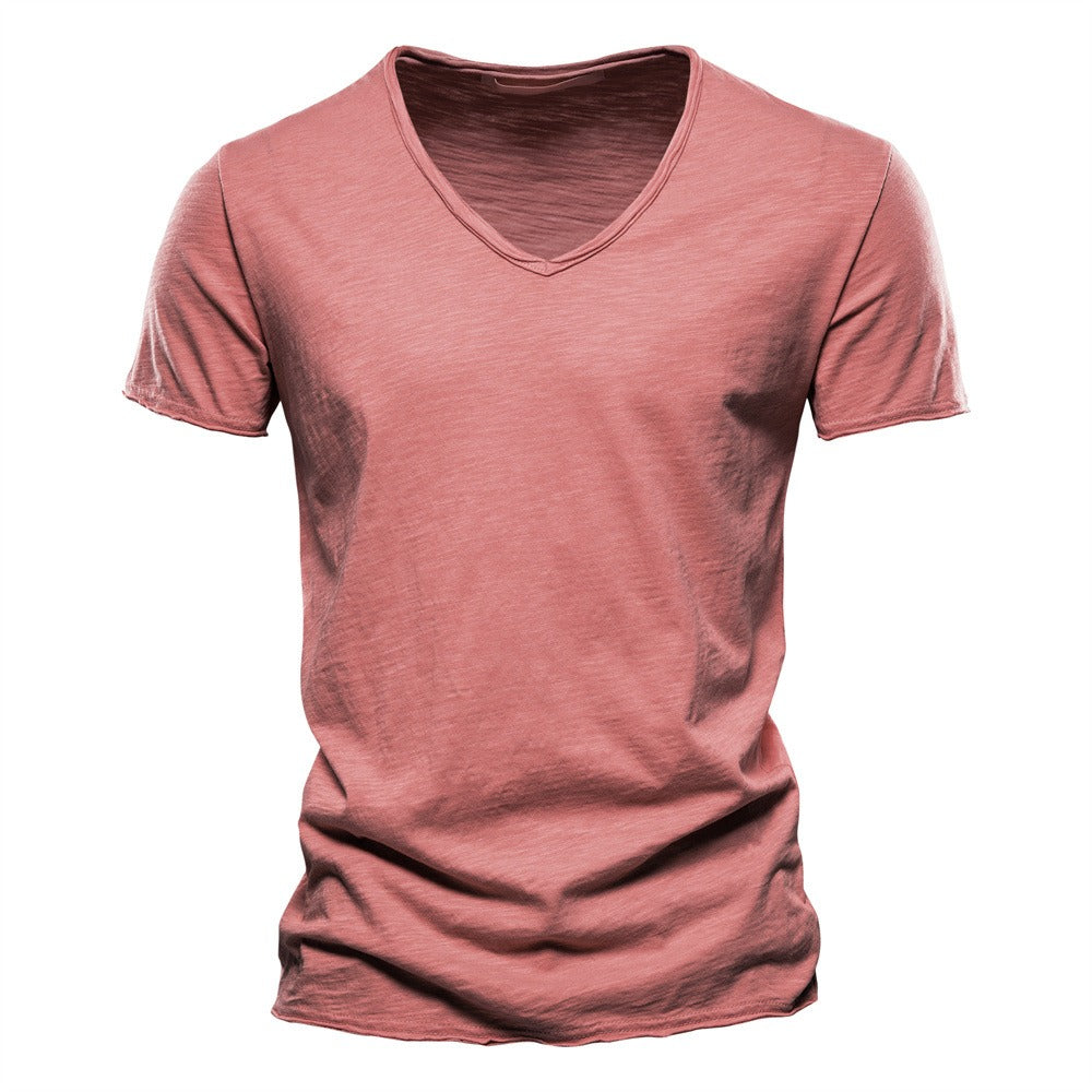 Men’s Solid Slub Cotton V-Neck T-Shirt
