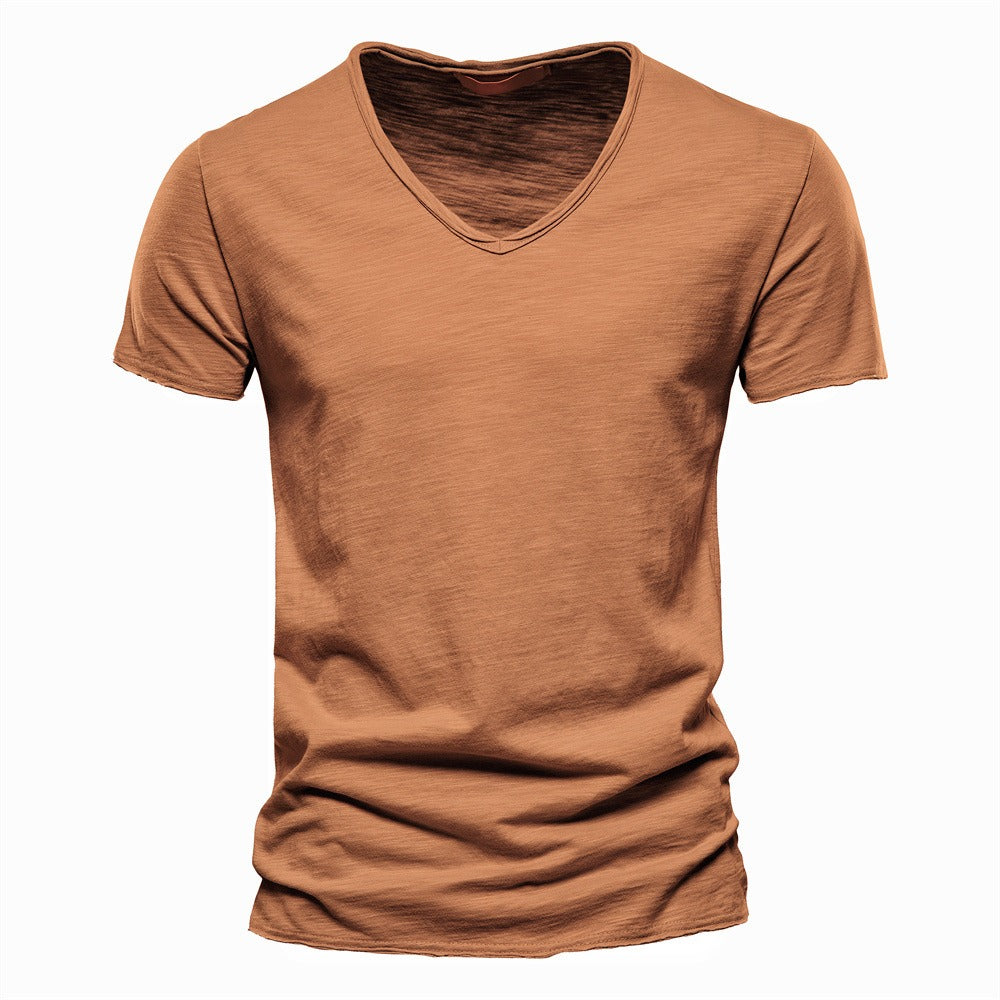 Men’s Solid Slub Cotton V-Neck T-Shirt