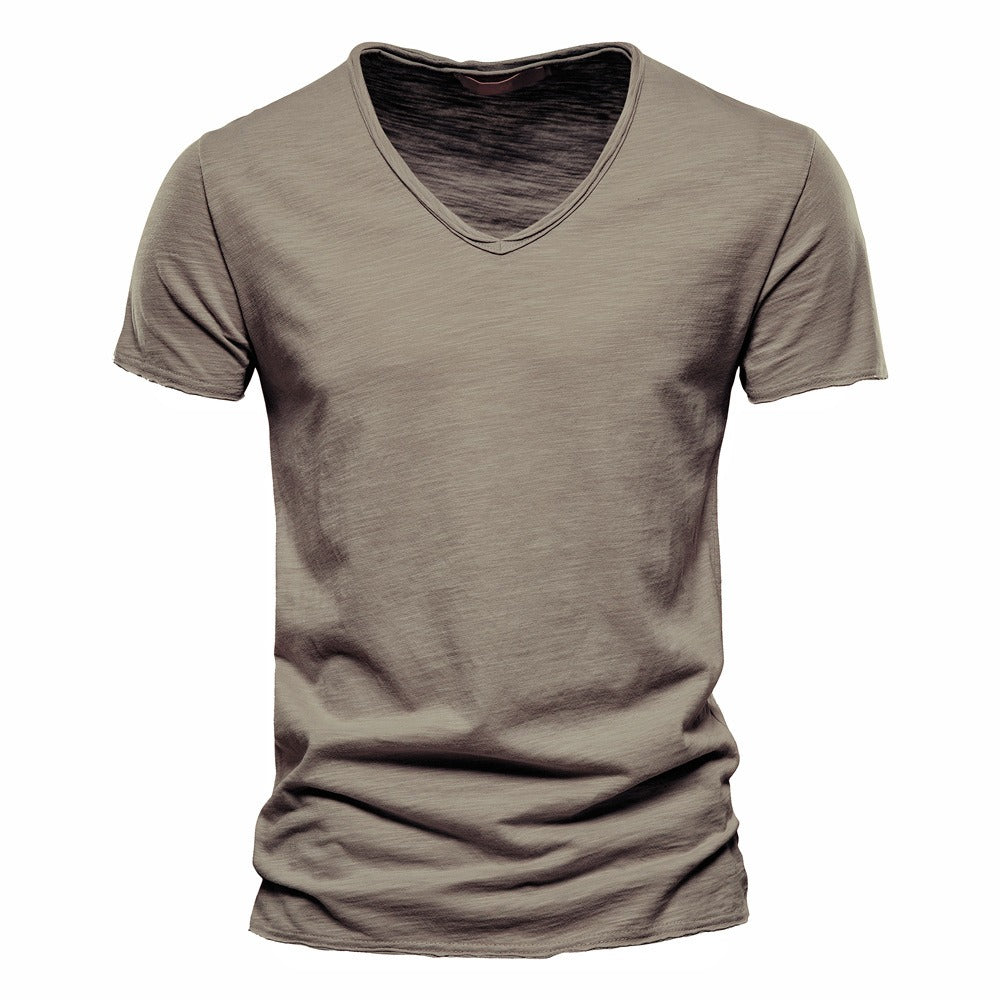 Men’s Solid Slub Cotton V-Neck T-Shirt