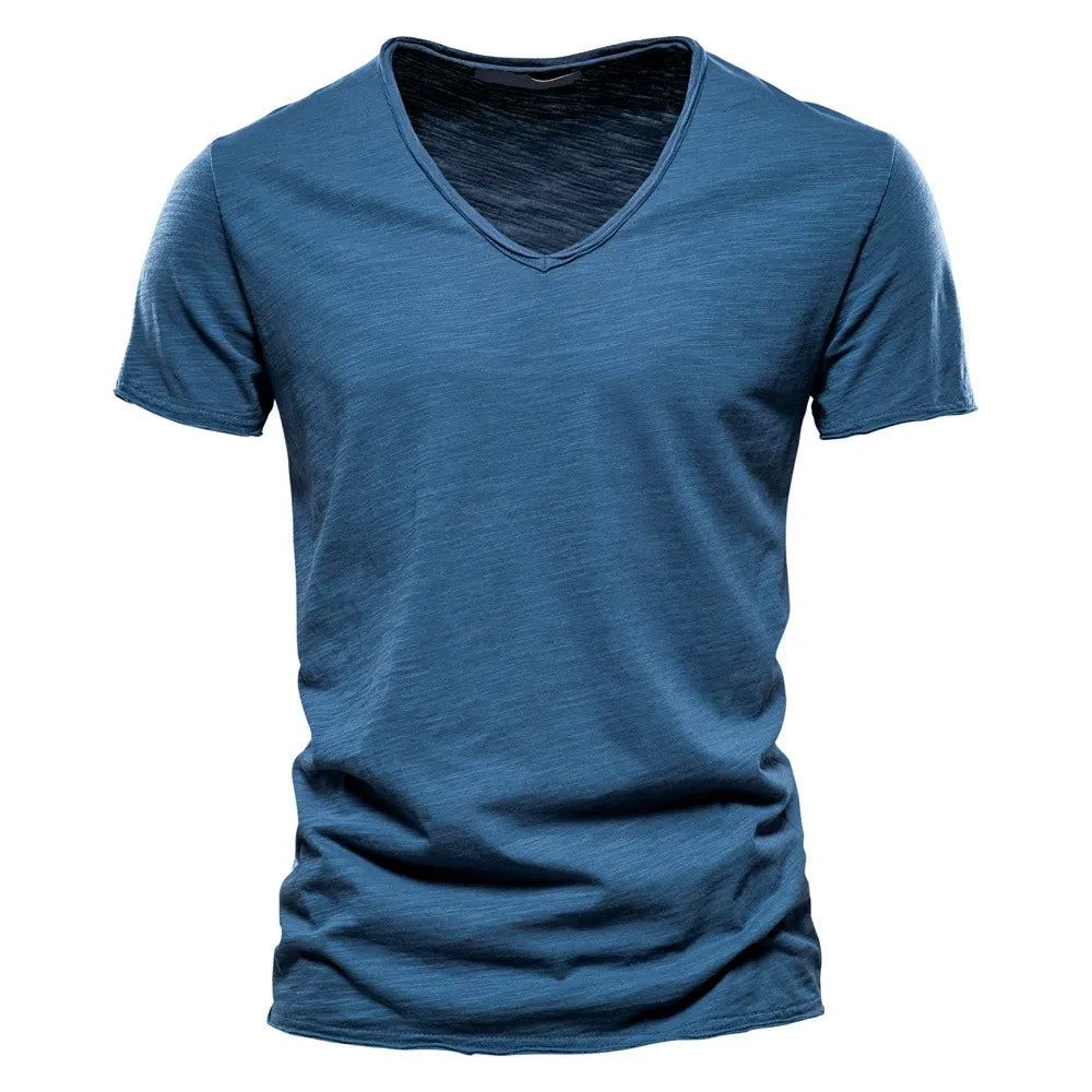 Men’s Solid Slub Cotton V-Neck T-Shirt