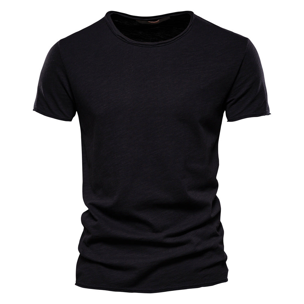 Solid Cotton Crew Neck T-Shirt