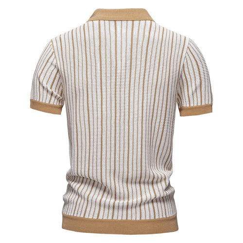 Colorblock Striped Knit Polo Shirt