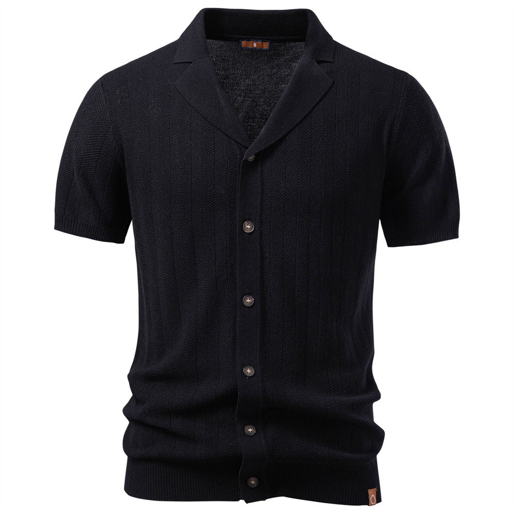 Button-Up Knit Polo Shirt