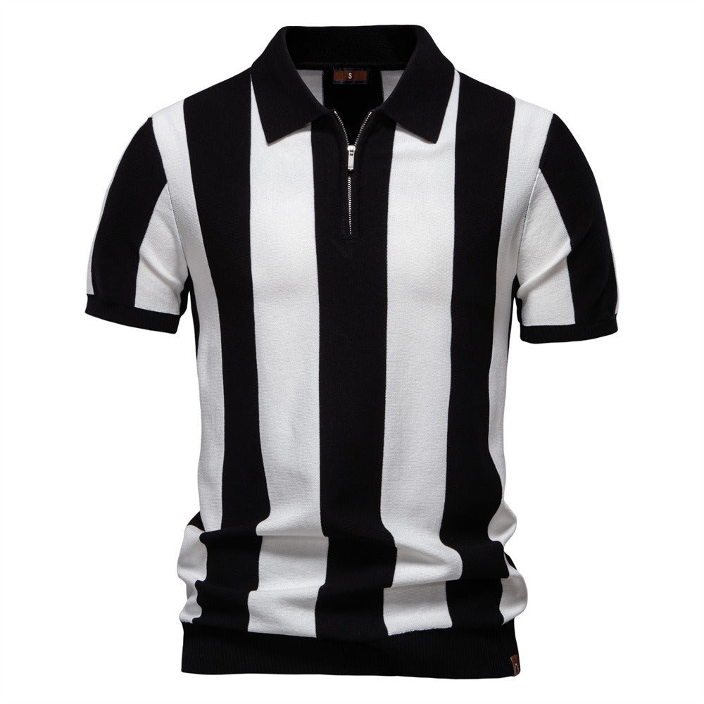 Men’s Bold Stripe Zip Polo Shirt