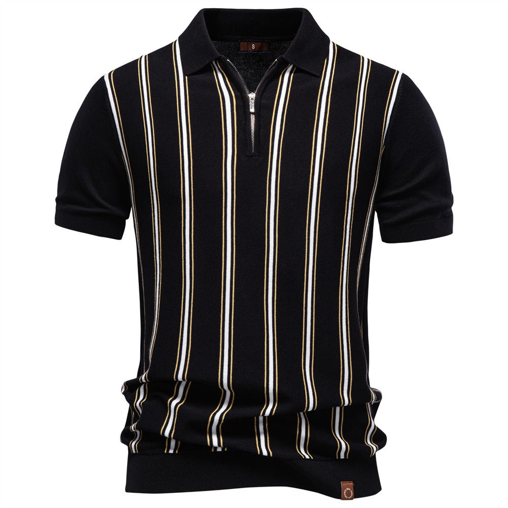 Men’s Striped Zip Knit Polo