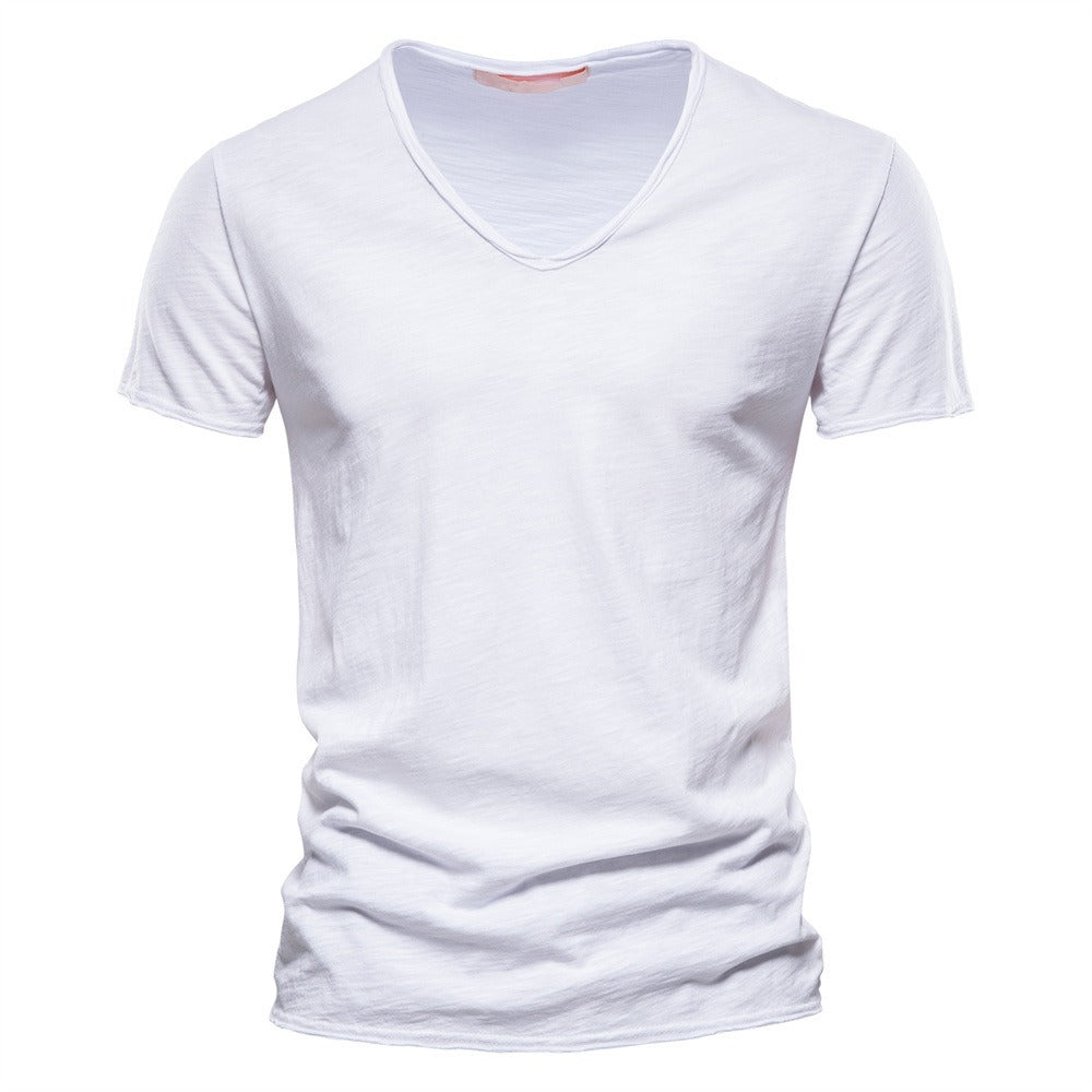 Men’s Solid Slub Cotton V-Neck T-Shirt