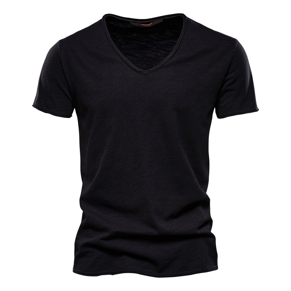 Men’s Solid Slub Cotton V-Neck T-Shirt