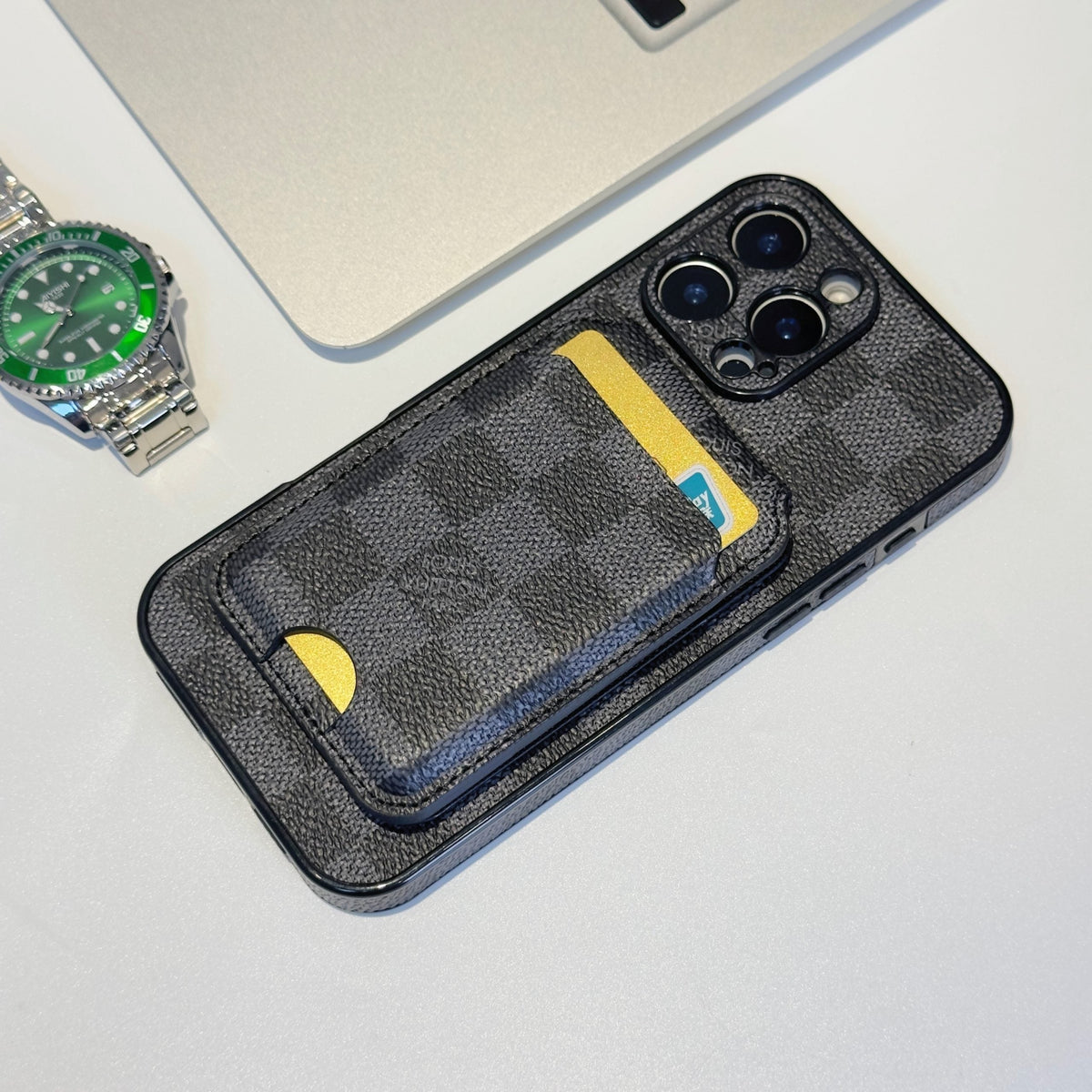 Alphabet Plaid MagSafe Magnetic Card Wallet iPhone Case