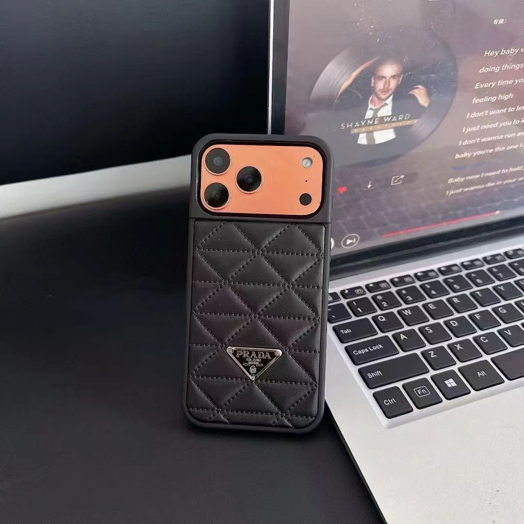 Diamond Quilted Leather with Signature Logo iPhone Case