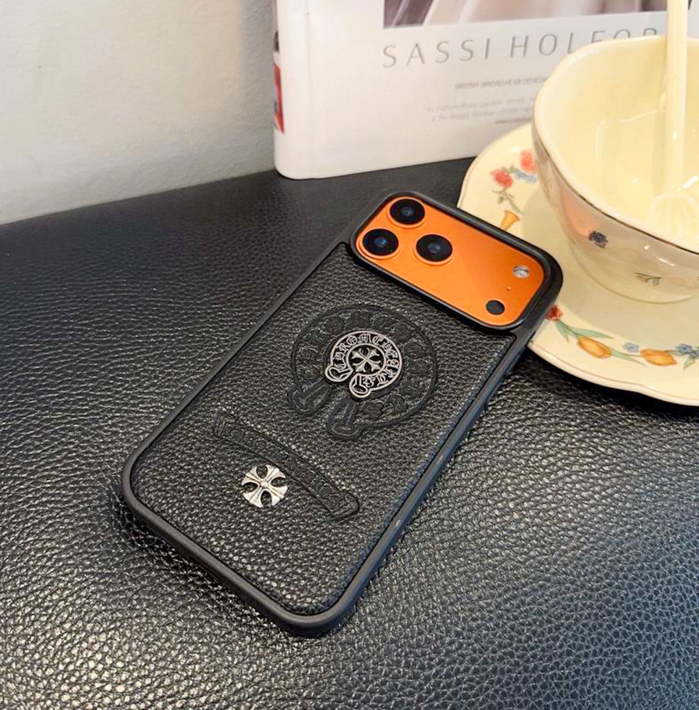 Leather Chrome Heart iPhone Case for 1318 / Pro / Pro Max