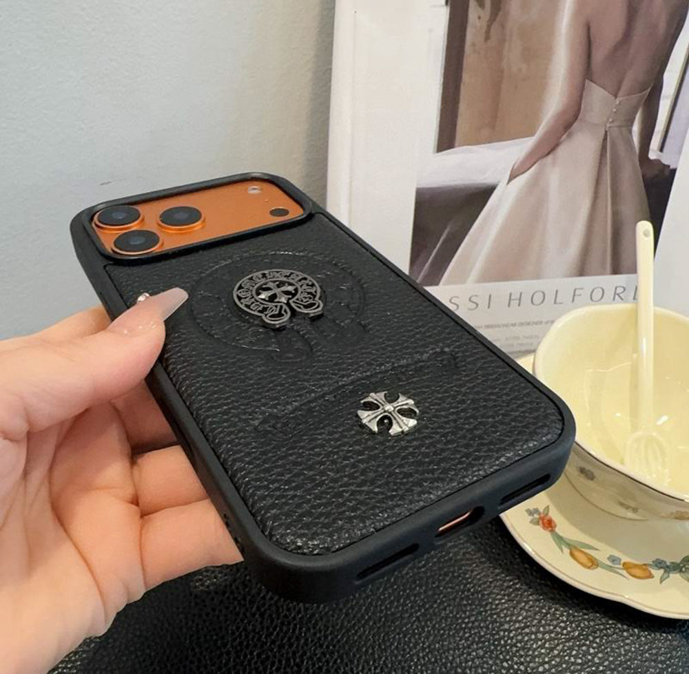 Leather Chrome Heart iPhone Case for 1318 / Pro / Pro Max