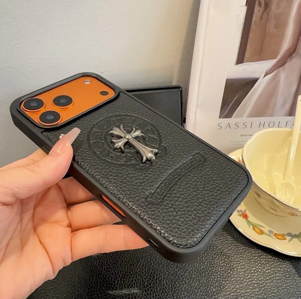 Leather Chrome Heart iPhone Case for 1318 / Pro / Pro Max