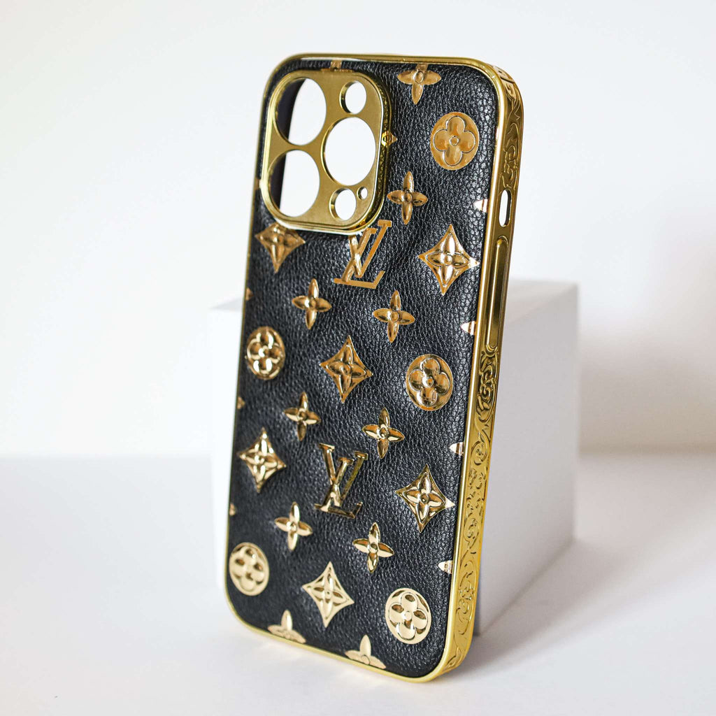 iPhone Glitter Case Leather Gold Letters 11 12 13 14 15 16 17 18 Pro Max