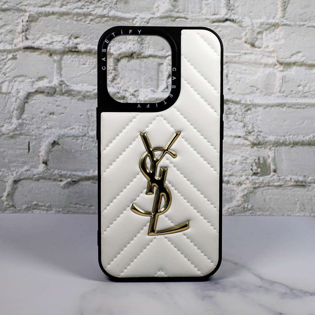 YSL Leather Phone Case Fashion White for iPhone 11 12 13 14 15 16 17 18