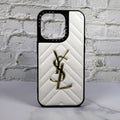 YSL Leather Phone Case Fashion White for iPhone 11 12 13 14 15 16 17 18