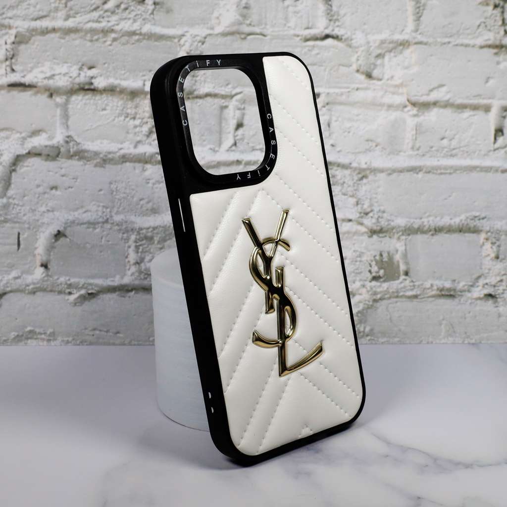 YSL Leather Phone Case Fashion White for iPhone 11 12 13 14 15 16 17 18