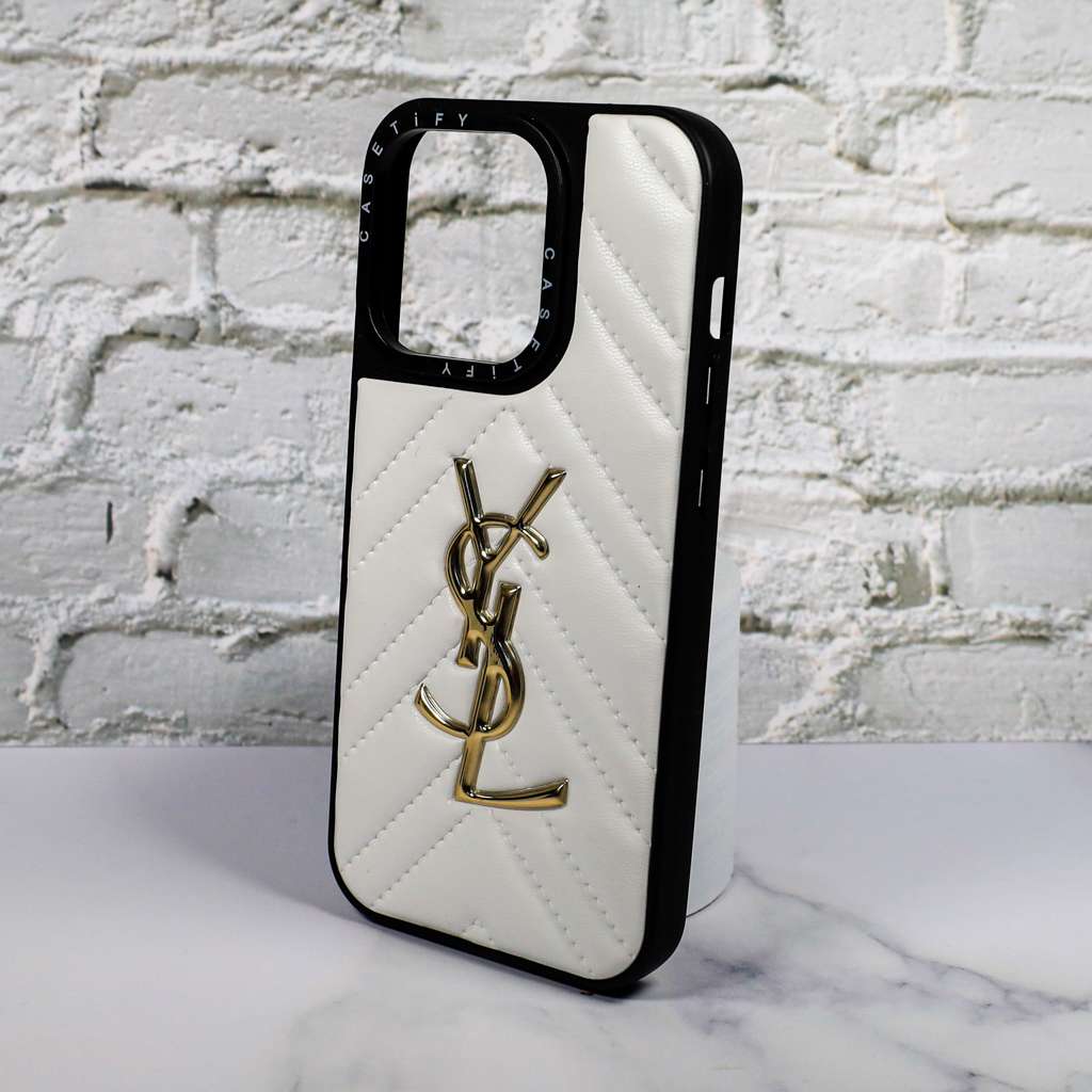 YSL Leather Phone Case Fashion White for iPhone 11 12 13 14 15 16 17 18