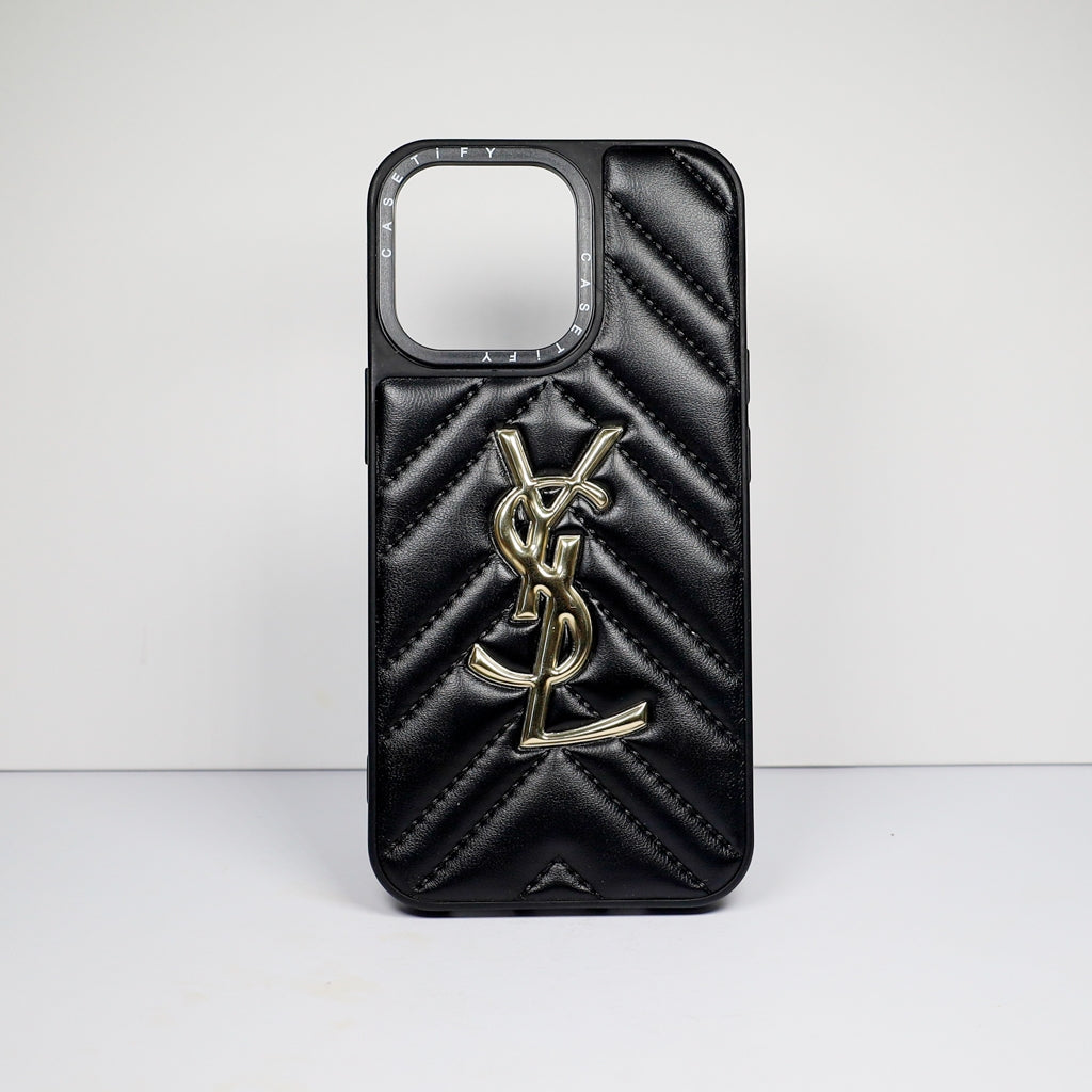 YSL iPhone Case Fashion Black Leather for 12 13 14 15 16 17 18Pro Max Plus