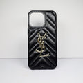 YSL iPhone Case Fashion Black Leather for 12 13 14 15 16 17 18Pro Max Plus