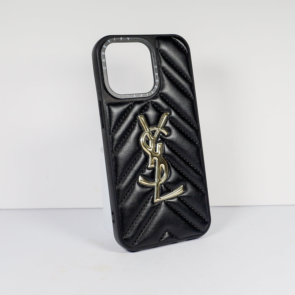 YSL iPhone Case Fashion Black Leather for 12 13 14 15 16 17 18 Pro Max Plus