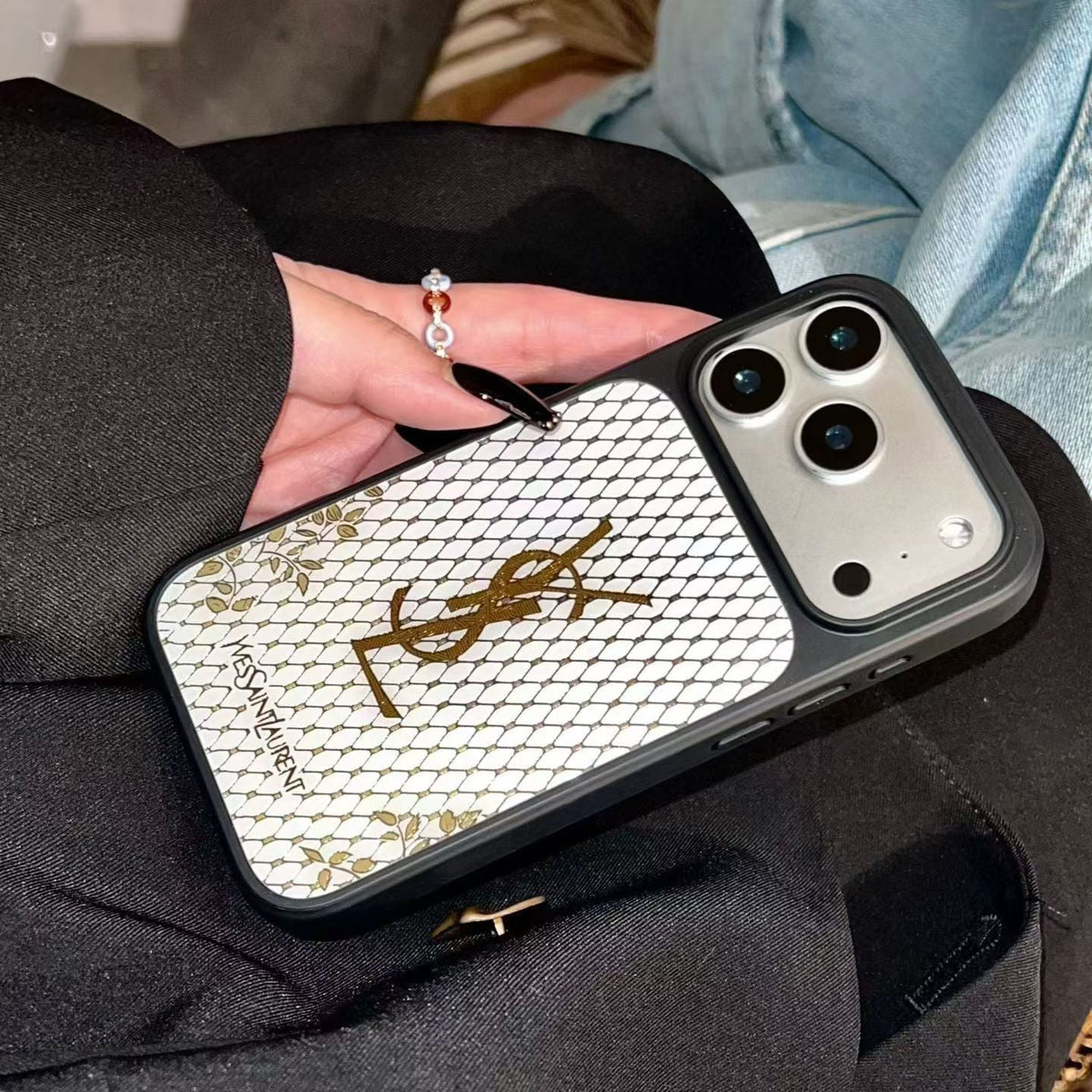 YSL Phone Case Gilded Style for iPhone 1418 / Pro / Pro Max