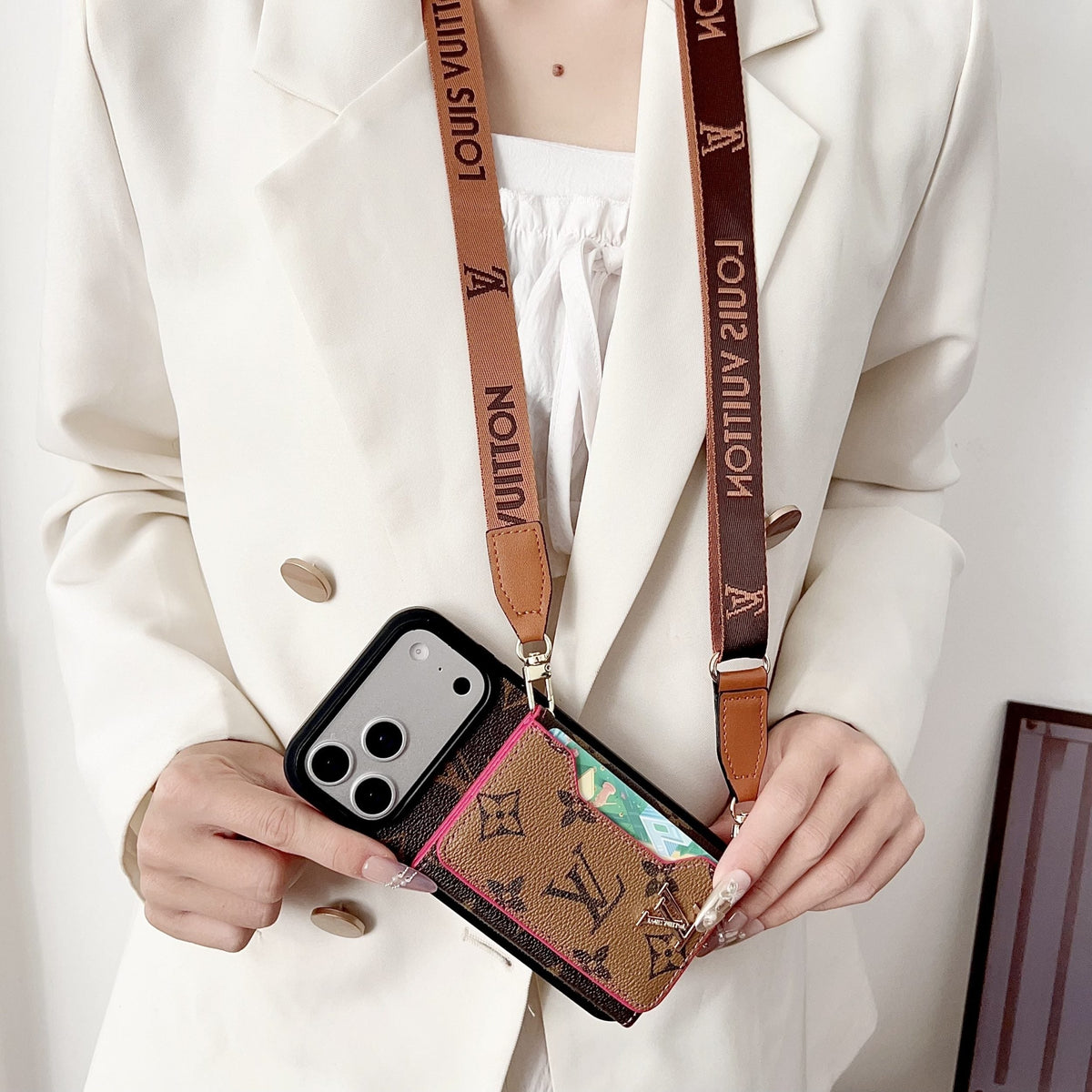 Multicolor Monogram Crossbody Wallet Case for 14-18 / Pro / Pro Max