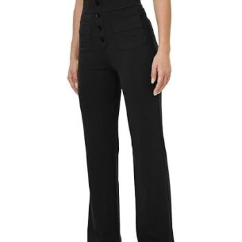 Women’s High-Waisted Straight Leg Pants with Button and Pockets
