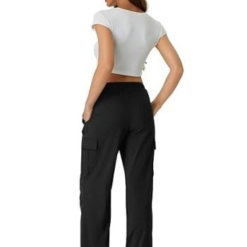 Women’s High-Waisted Cargo Hiking Pants with Drawstring & 4 Pockets