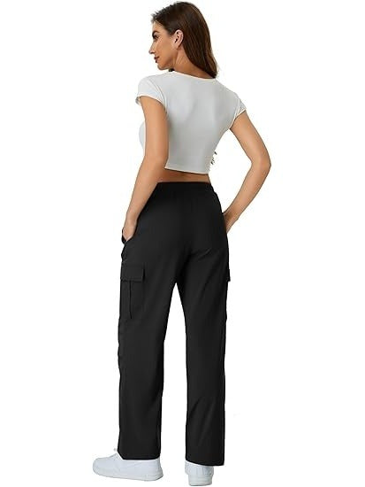 Women’s High-Waisted Cargo Hiking Pants with Drawstring & 4 Pockets