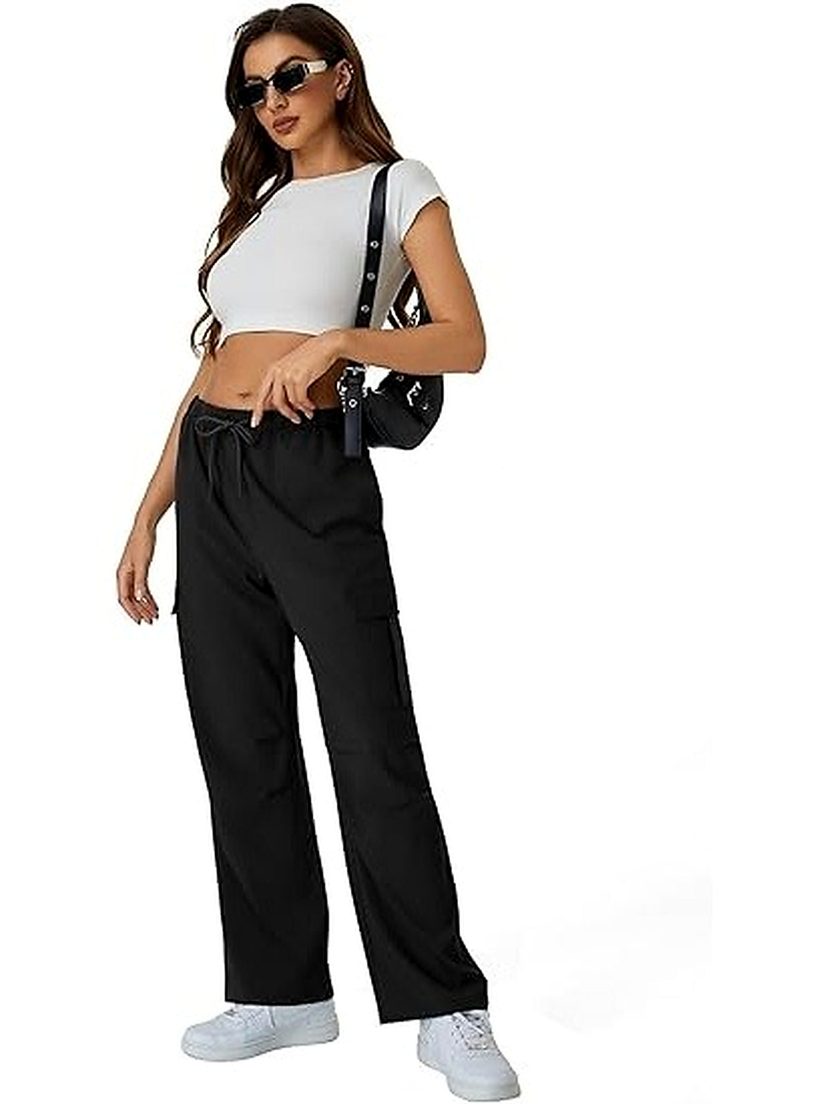 Women’s High-Waisted Cargo Hiking Pants with Drawstring & 4 Pockets