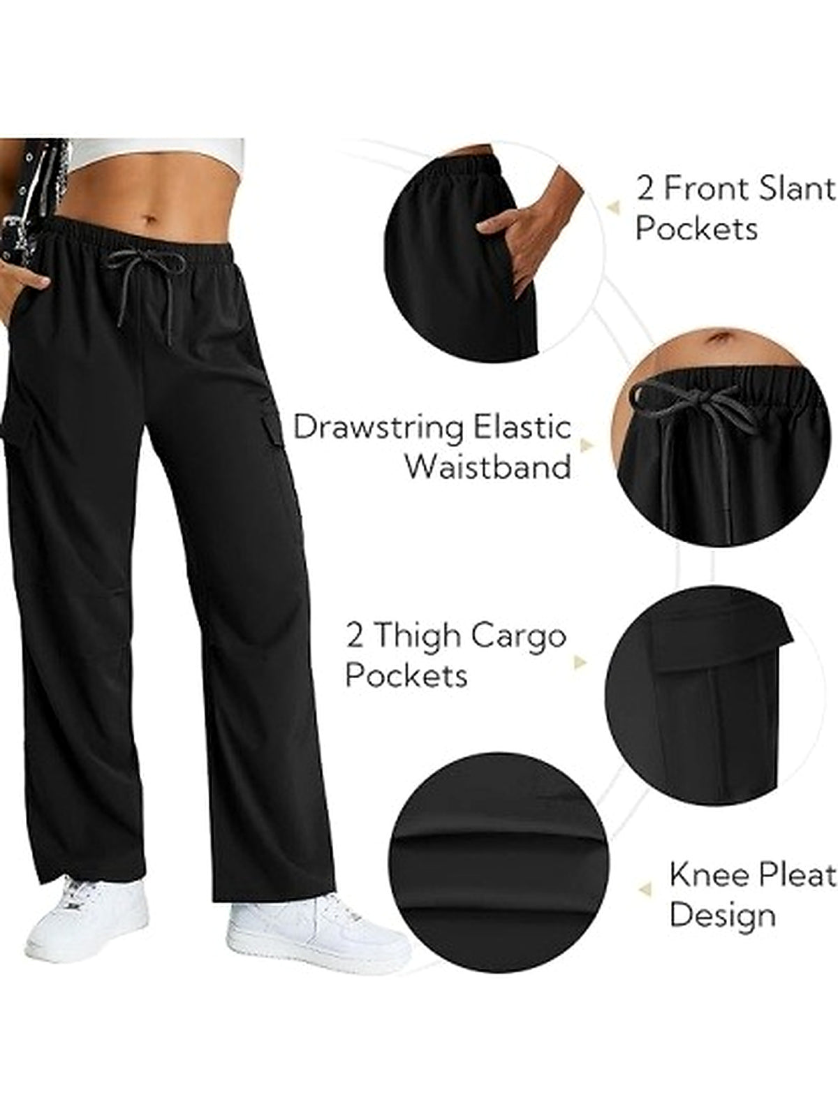 Women’s High-Waisted Cargo Hiking Pants with Drawstring & 4 Pockets