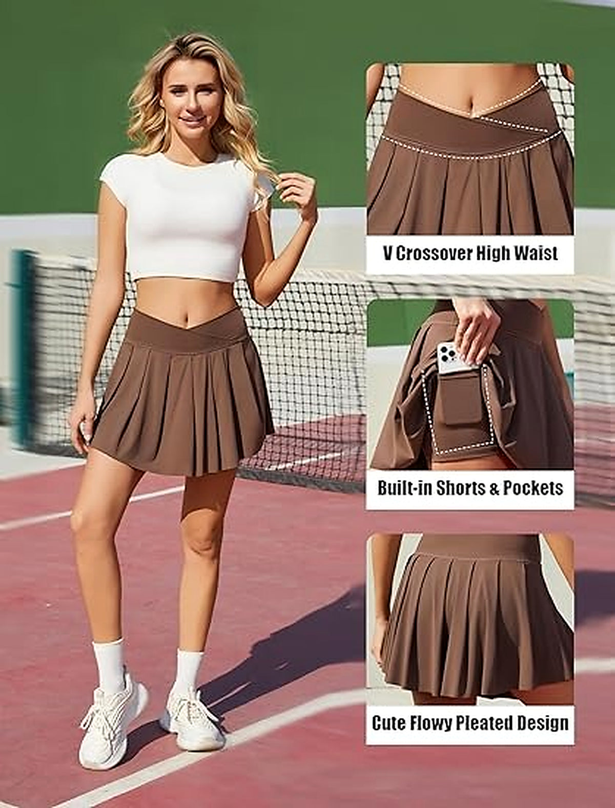 Women’s High-Waisted Pleated Tennis Skort with Pockets